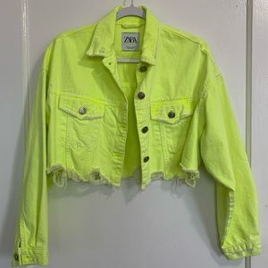 Zara Neon Yellow Cropped Jean Jacket